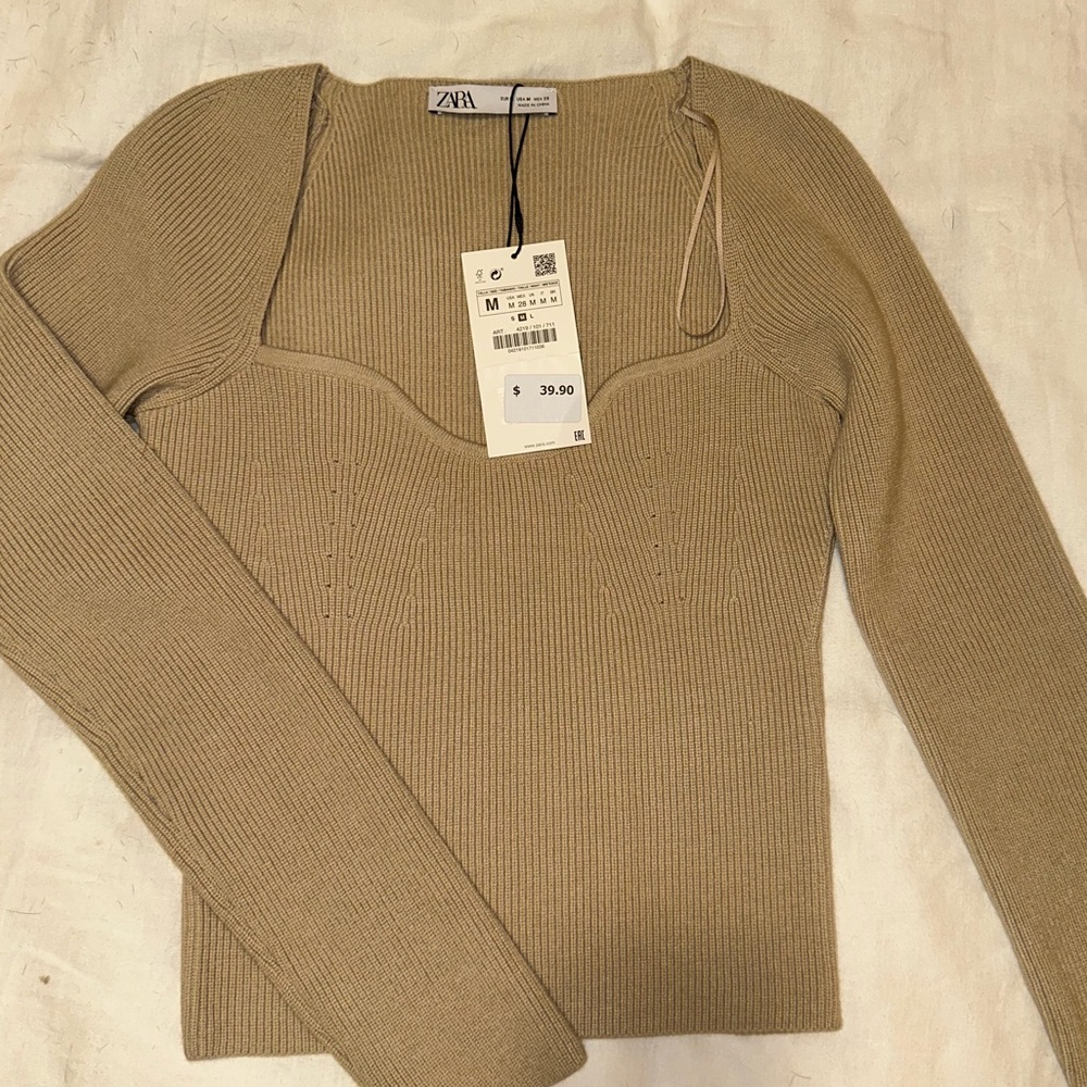 Zara Beige Sweetheart Sweater